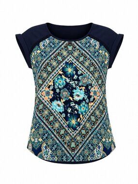 Maurices Bohemian Knit Top Short Sleeve Scoop Neck Navy Size S